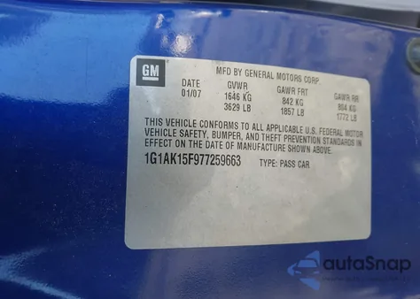 2007 Chevrolet Cobalt Ls from USA, damaged, VIN 1G1AK15F977259663